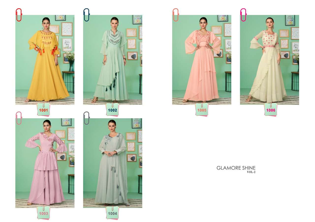 S3forever-Glamore Shine Vol 2 - Georgette-Embroidery-Long-Gown-Kurti-Heavy-Malai-Crape-Inner-Collage